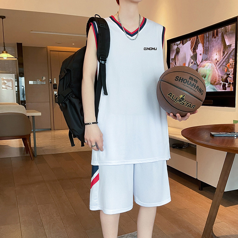 夏季时尚速干通气无袖背心短裤运动套装青少年学生男生篮球训练服