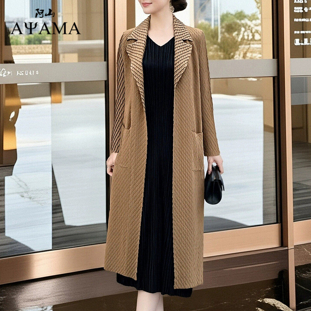 高级感大气褶皱风衣女中长款2026年新款妈妈春装纯色简约百搭外套