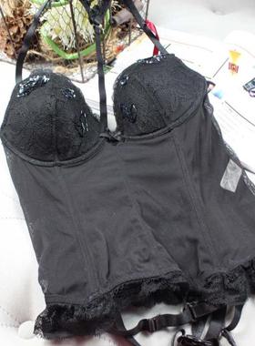 库存清仓黑色性感蕾丝亮片束身衣