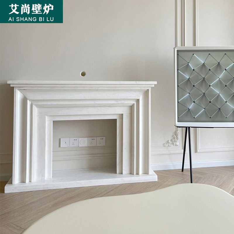 大理石壁炉法式石材欧美式现代简约壁炉客厅汉白玉石雕壁炉装饰柜
