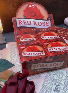 [红玫瑰]印度HEM塔香Red Rose incense cones爱情锥香大盒12小盒