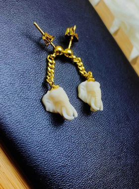 泰国象骨耳环小象耳环天然象骨耳坠小花朵耳钉