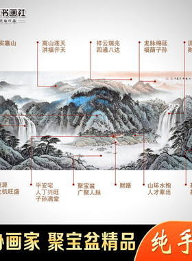 纯手工宝地生金横版聚宝盆风水画山水画国画客厅办公室挂画装饰画