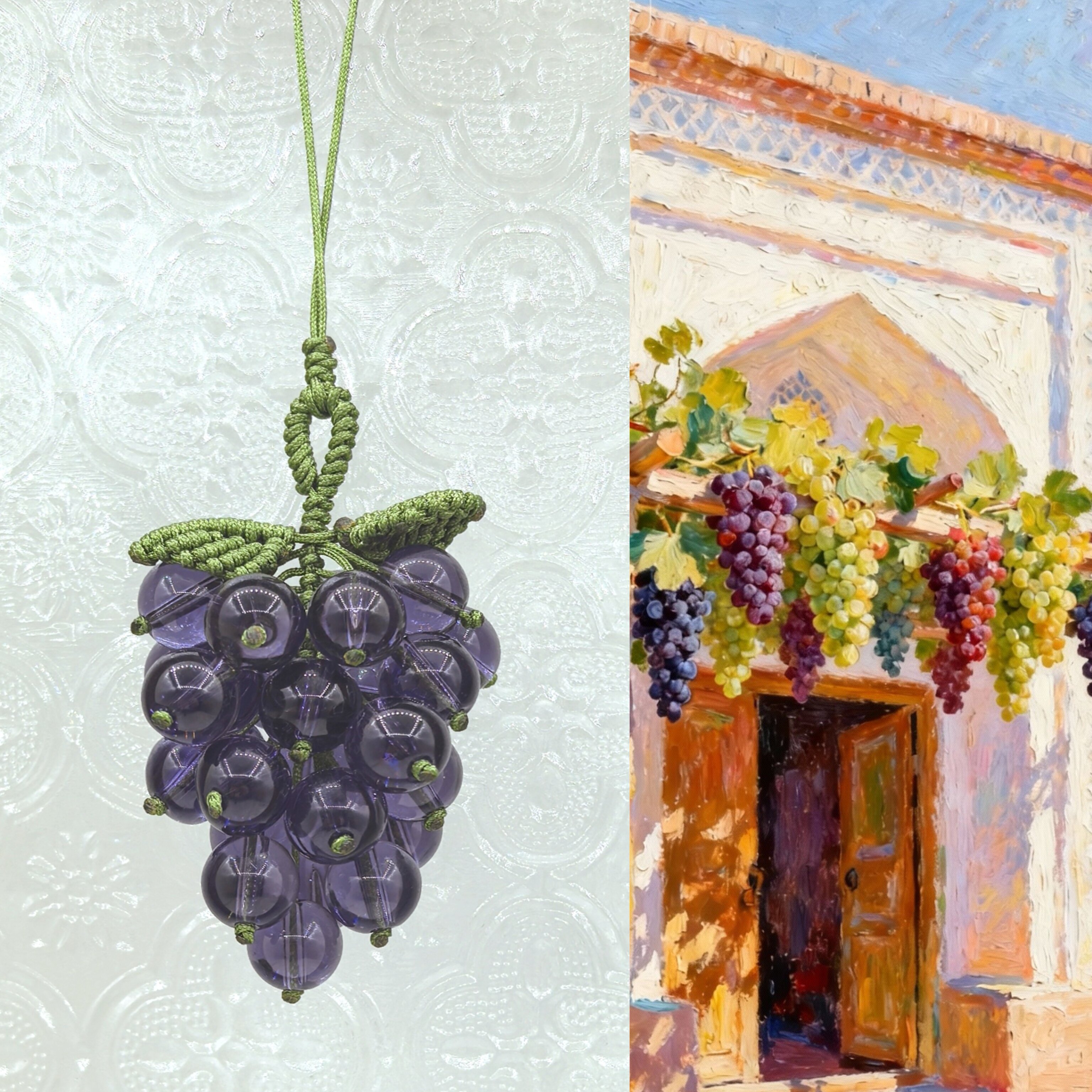 【紫葡萄】天然紫水晶带叶子葡萄串钥匙扣创意防丢手机挂绳