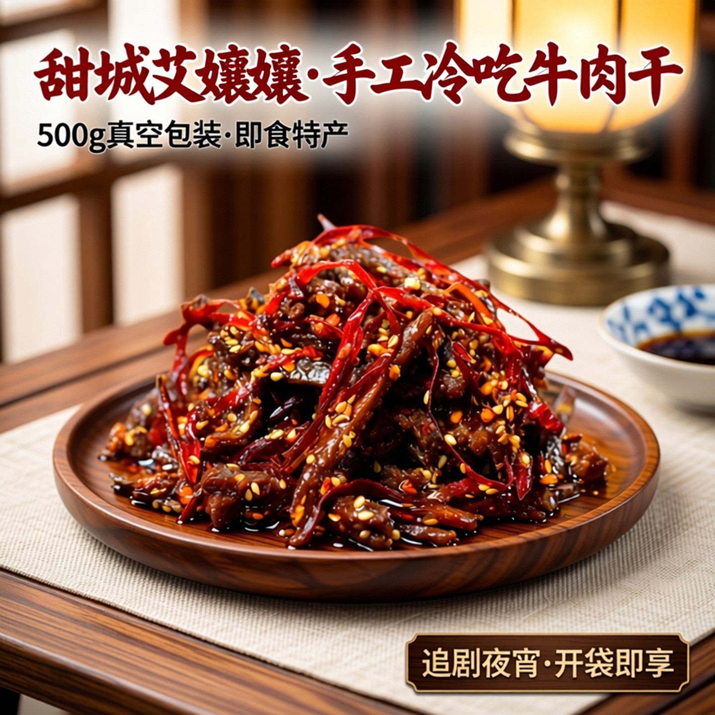 甜城内江即食特产手工冷吃牛肉干500g*1袋真空包装休闲追剧夜宵