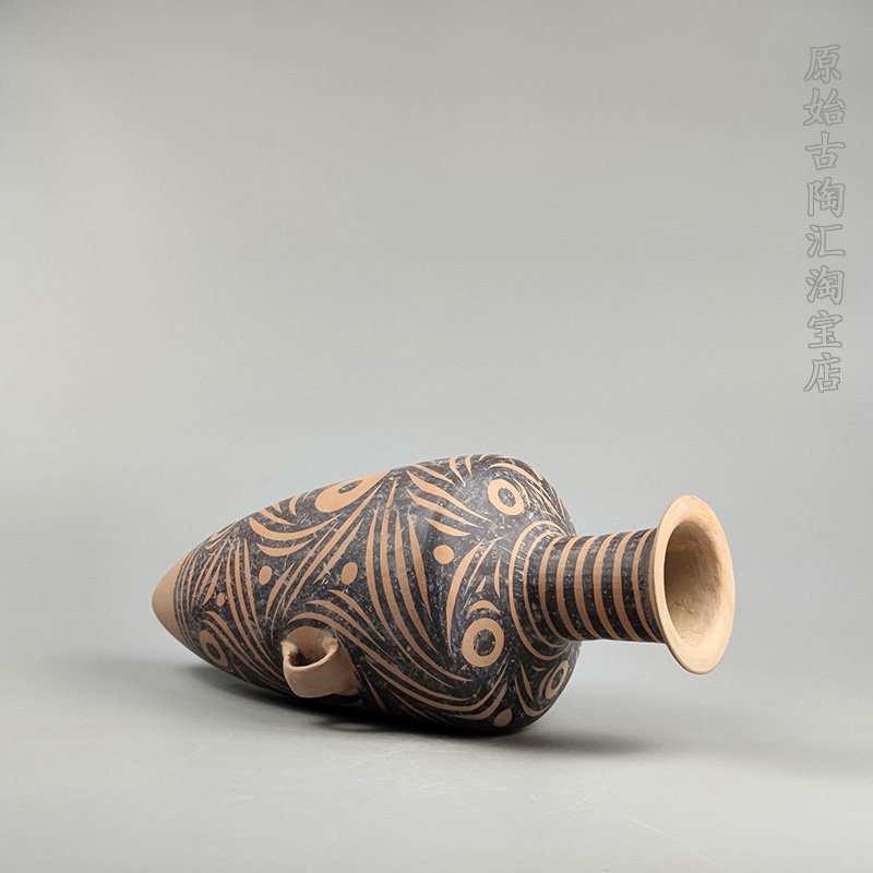 原始社会新石器时代马家窑文化旋纹尖底彩陶瓶历史实物教具真陶器