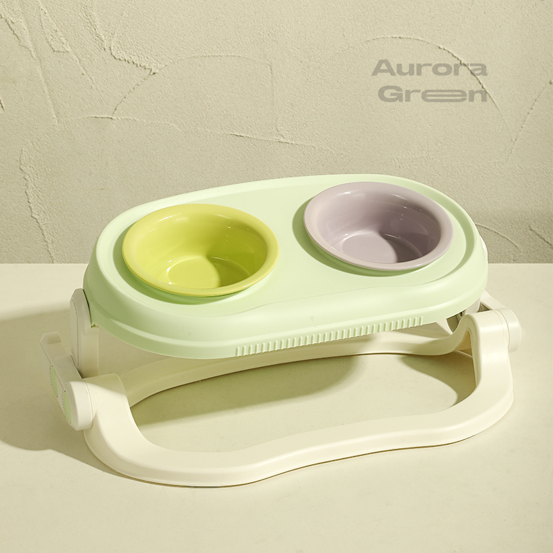 猫碗陶瓷猫粮碗可调节节高脚碗架