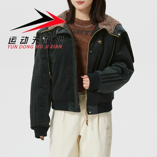 阿迪达斯三叶草女装2026春款保暖连帽百搭休闲运动夹克外套KT0722