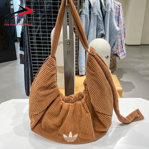 阿迪达斯三叶草2025新款女子复古灯芯绒运动挎包大号云朵包KT0860