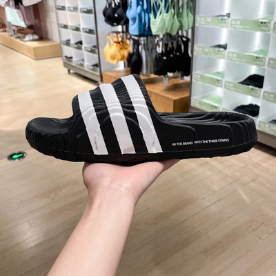 ADIDAS阿迪达斯三叶草男女2024夏新款黑白经典条纹运动拖鞋IF3670