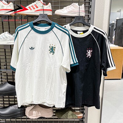 阿迪达斯三叶草男短袖2026夏季复古狮子徽章短袖T恤KY2196 KY2197