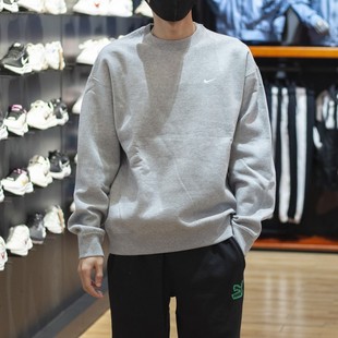 Nike耐克卫衣男装2023春款灰色加绒保暖运动圆领套头衫DX1362-063