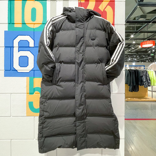 ADIDAS阿迪达斯三叶草男装2024冬款休闲运动长款连帽羽绒服JD3749