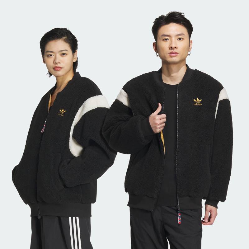 阿迪达斯三叶草情侣款202龙年双面穿宽松保暖休闲夹克外套 IX4215