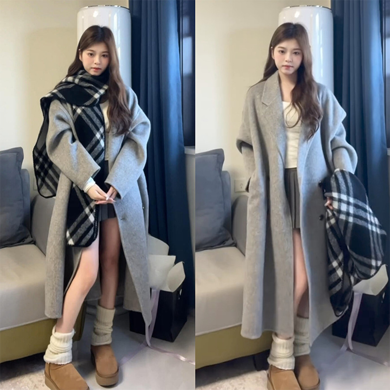 灰色毛呢大衣外套女春秋季加厚呢子风衣早秋韩系高级感穿搭小个子