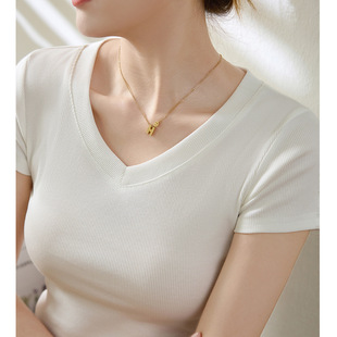 新款 2026夏季 V领T恤女短袖 显瘦上衣打底衫 质做高品&甄选纯棉