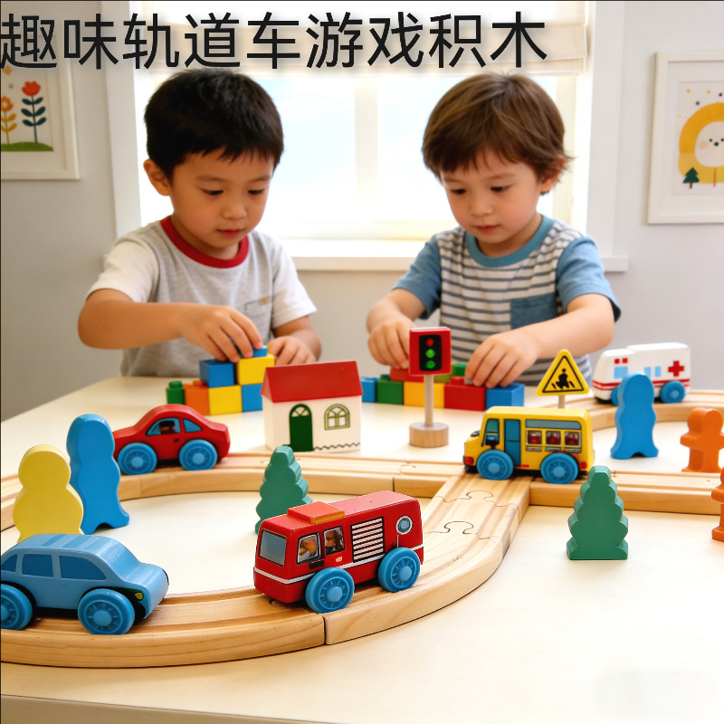 木质幼儿童小火车轨道入门简易城市拼装积木儿童启蒙拼装益智玩具,玩具/童车/益智/积木/模型,木质积木,淘宝优惠券,粉丝福利购,淘宝优惠卷