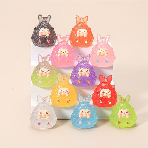 高级手办车载饰品摆件女生可爱立体夜光细闪发财兔 KKDIY树脂配件