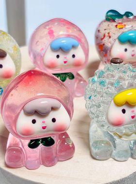 爆闪亮片立体二代水果崽崽树脂发光可爱摆件diy卡通公仔摆件盲袋