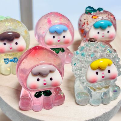 爆闪亮片立体二代水果崽崽树脂发光可爱摆件diy卡通公仔摆件盲袋