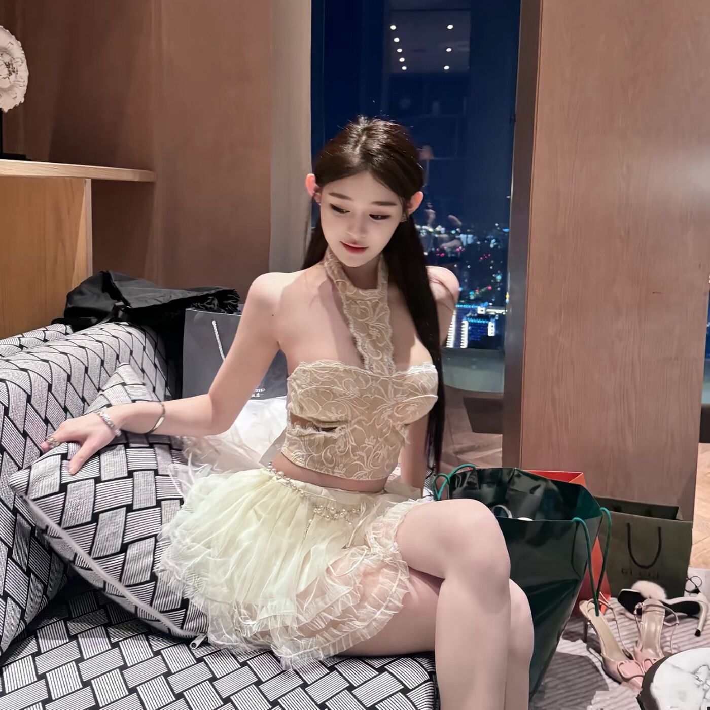 美式辣妹蕾丝露肩抹胸小吊带背心