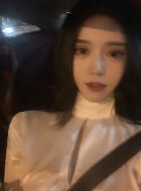 温柔性感高领缎面镂空包邮衬衫女修身白色通勤OL气质衬衣打底上衣