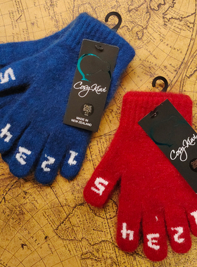 新西兰Lothlorian羊毛possum 原创数字卡通儿童分指针织手套4-7岁