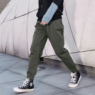 裤 工装 春秋小个子束脚休闲哈伦秋冬运动九分 子女2026新款 军绿色裤