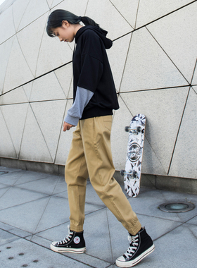 卡其色裤子女春秋工装裤秋冬小个子束脚休闲哈伦萝卜大码2025新款