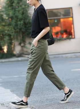 军绿色裤子女2025新款工装裤夏季薄款小个子休闲大码哈伦萝卜春秋