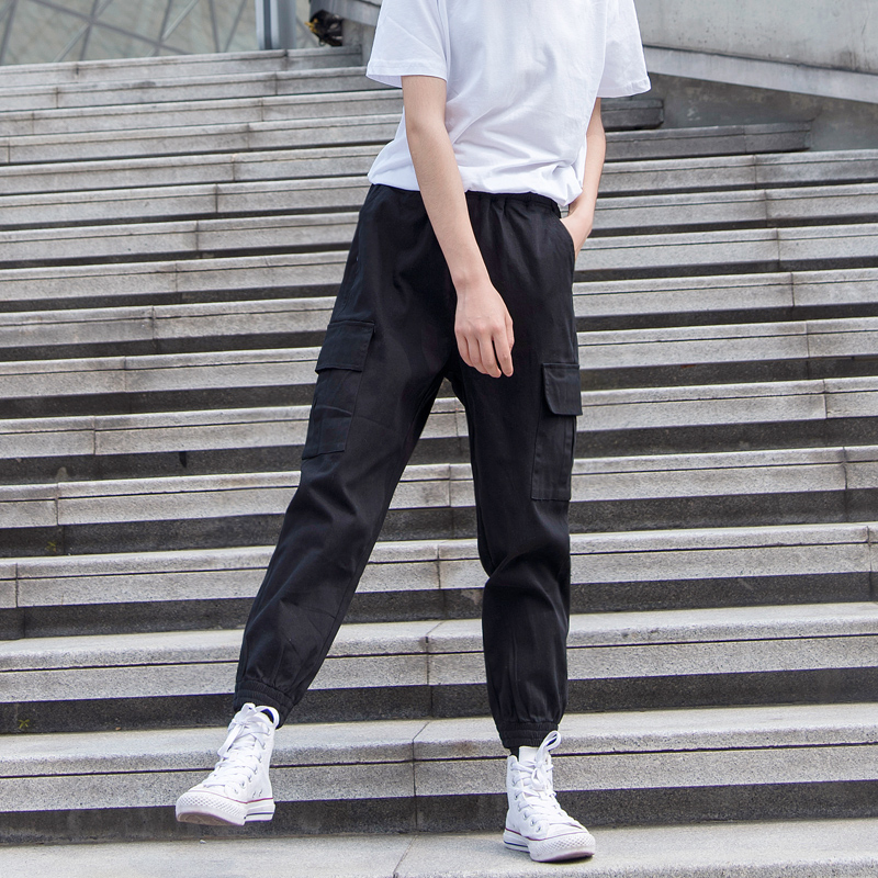 松紧腰以田休闲束脚九分工装裤