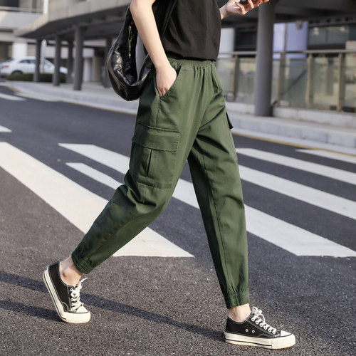 松紧腰以田休闲束脚九分工装裤