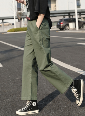军绿色裤子女宽松直筒工装裤春秋小个子直筒休闲大码女裤2025新款