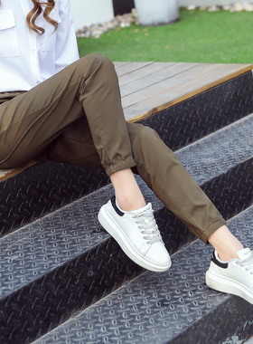 军绿色裤子女2025新款工装裤春秋小个子束脚休闲秋冬哈伦运动九分