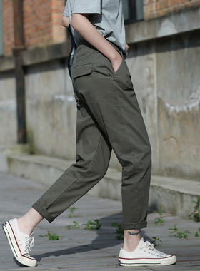 军绿色裤子女宽松工装裤2025新款小个子直筒休闲哈伦萝卜锥形春秋