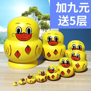 包邮 套娃10层小黄鸭纯手工木制品创意礼物抖音套娃椴木 俄罗斯风格