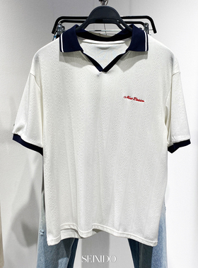 柜329！夏季新品男装宽松提花刺绣竖纹翻领短袖POLO衫4087809 080