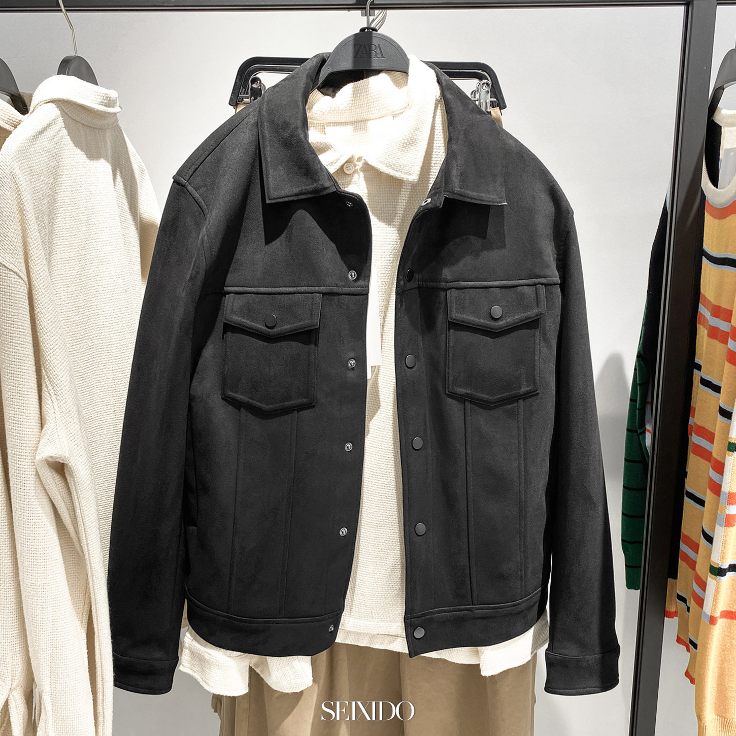 柜699！秋冬款男装欧美简约休闲仿麂皮绒翻领夹克外套8281288 800