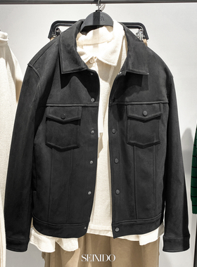 柜699！秋冬款男装欧美简约休闲仿麂皮绒翻领夹克外套8281288 800