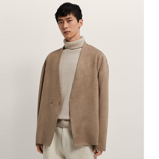 3548 柜399 绒面简约无领西服外套男 仿鹿皮休闲西装 700 秋冬男装