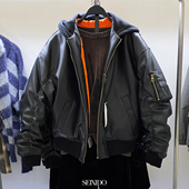 冬季 新款 男装 柜799 宽松拼接连帽仿皮夹克棉服厚外套8491706 800