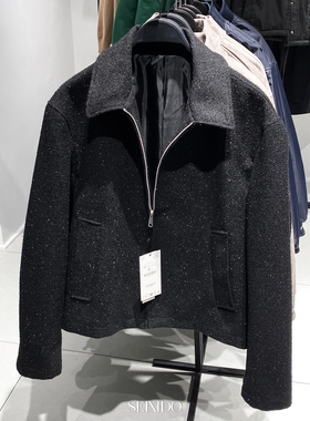 柜799！秋季新品男装亮面纱线短款羊毛混纺夹克外套男5854255 800
