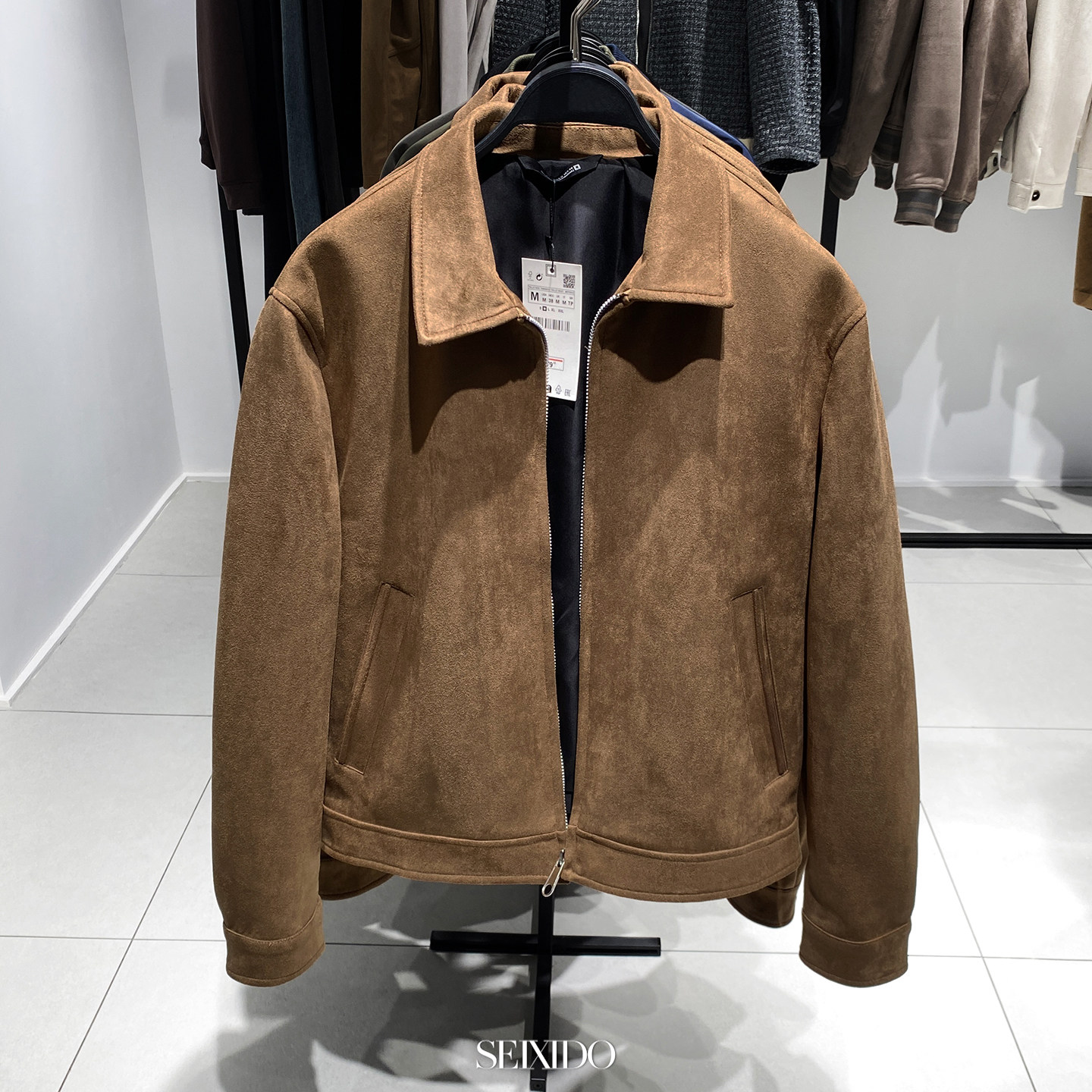 柜699！欧美简约休闲仿麂皮绒翻领绒面质感夹克8281152拉链外套男