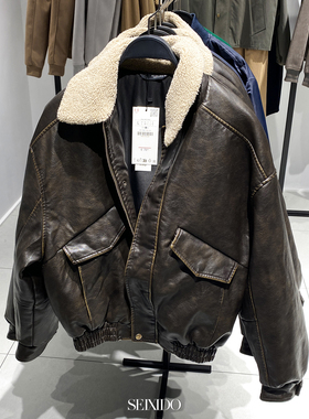 柜799！秋冬新款男装毛领复古做旧夹克短款棉服皮厚外套 5479/304