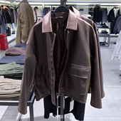冬季 新品 男装 柜699 宽松口袋饰皮革效果pu夹克皮外套3046314 716