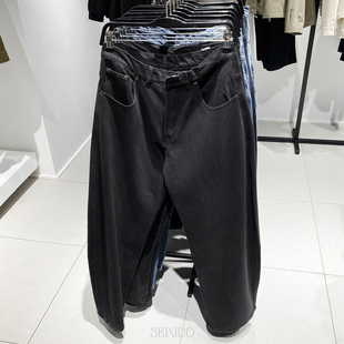 秋冬新品 休闲棉质长裤 男装 弯刀阔腿宽松牛仔裤 3991370 美式 柜329