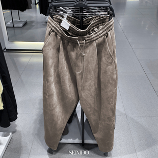 秋冬新品 832休闲裤 男装 3046385 仿麂皮绒宽松阔腿系带长裤 柜329