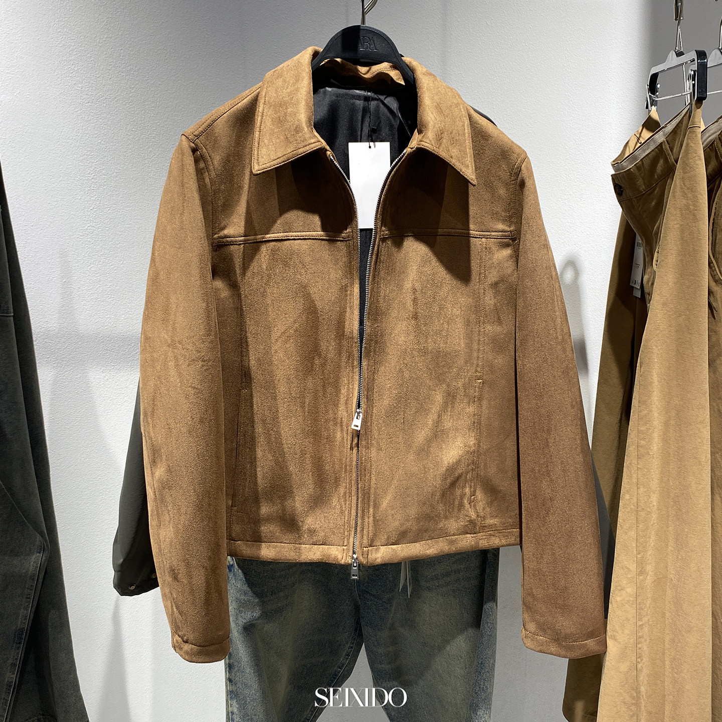 柜699！春季款男装欧美简约短款绒面质感夹克翻领外套8281350 704