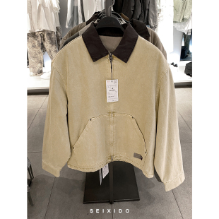 美式 男装 休闲棉质水洗撞色翻领夹克微棉服厚外套 秋冬新款 柜529