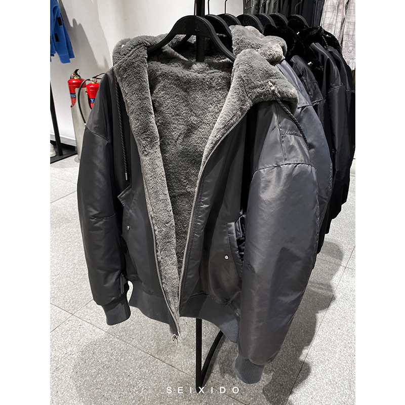 ZA连帽秋冬仿皮草两面穿夹克